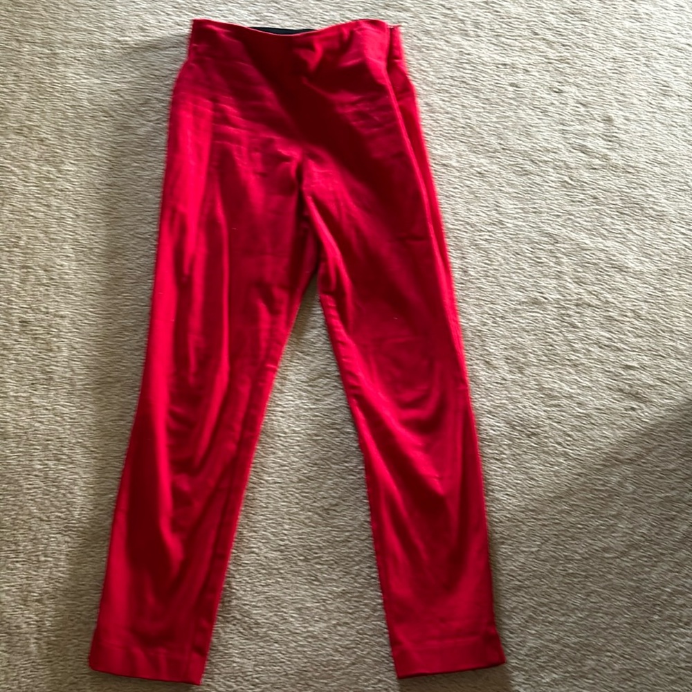 Red skinny pants, tapered above ankle, Size 2